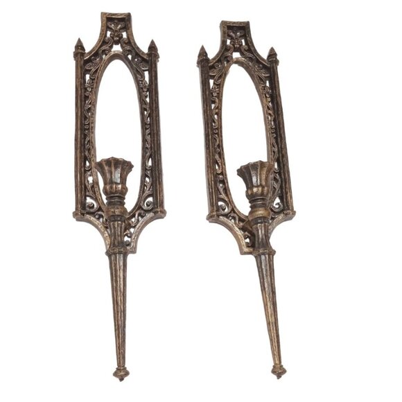 1965 Vtg. Homco MCM Ornate Wall Sconce Candle Holder Set - Picture 2 of 16